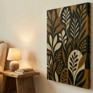 Leaf Painting, Neutral Botanical Wall Art, Wabi Sabi Japandi Decor, Modern Organic Home