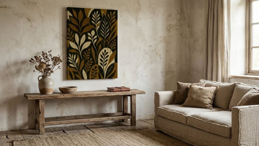 Leaf Painting, Neutral Botanical Wall Art, Wabi Sabi Japandi Decor, Modern Organic Home - Image 8