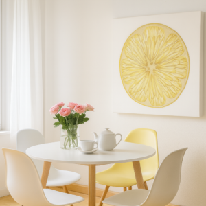 Lemon Textured String Art Painting, Bright Citrus Kitchen Artwork