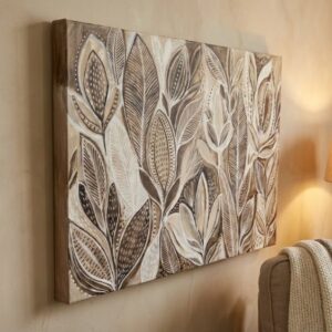Brown Beige Leaf Painting, Organic Modern Botanical Wall Art, Textured Nature Living Room Decor