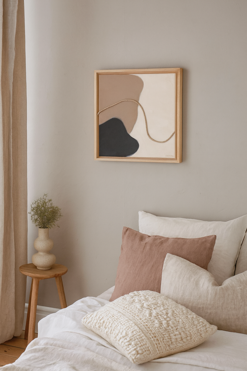 Modern Neutral Abstract Wall Art with Textured Rope – Minimalist Organic Shapes, Scandinavian Boho Decor - Image 3