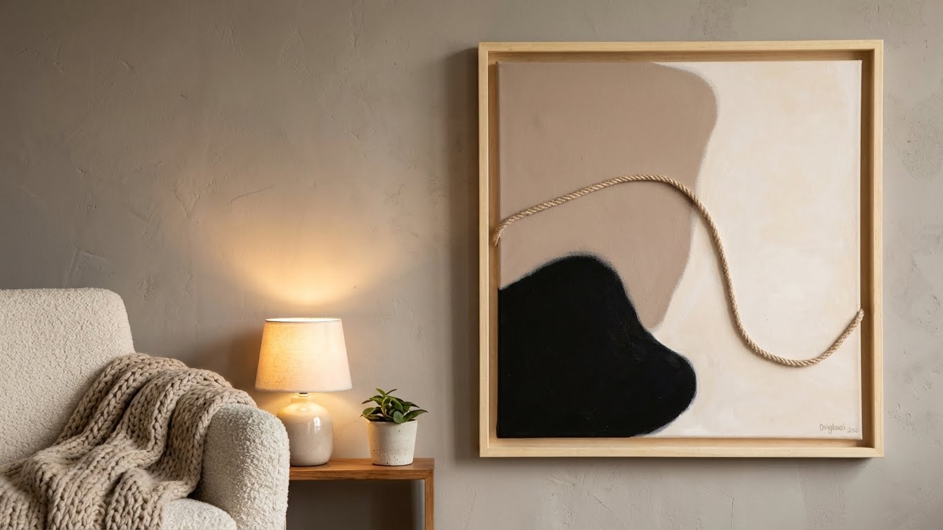 Modern Neutral Abstract Wall Art with Textured Rope – Minimalist Organic Shapes, Scandinavian Boho Decor - Image 4