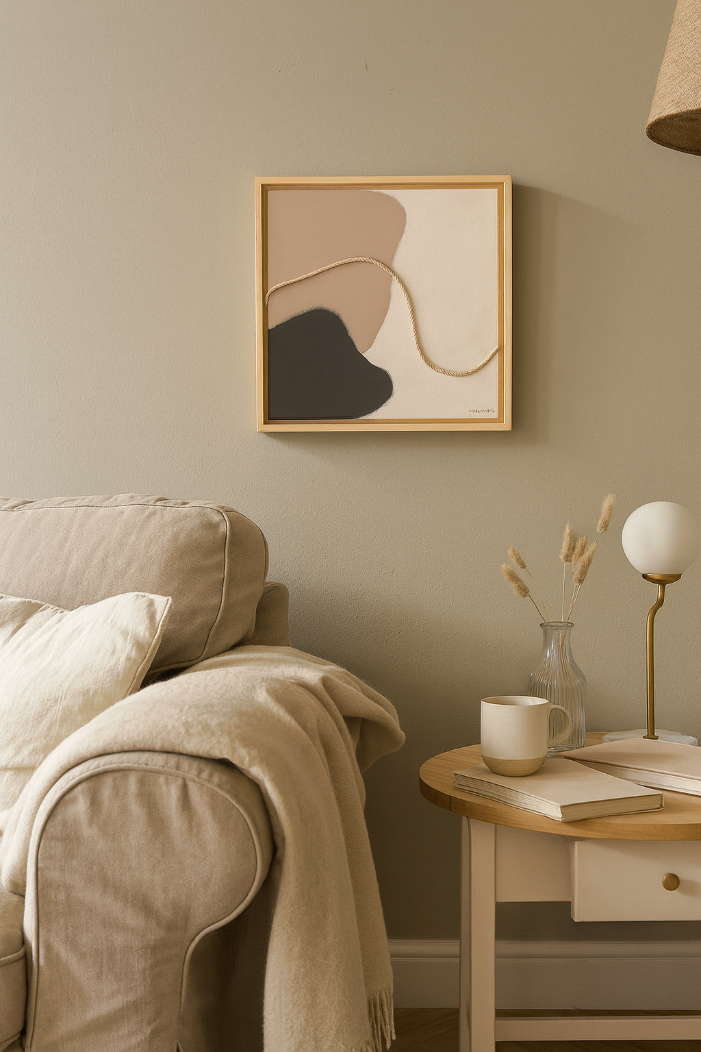 Modern Neutral Abstract Wall Art with Textured Rope – Minimalist Organic Shapes, Scandinavian Boho Decor - Image 2