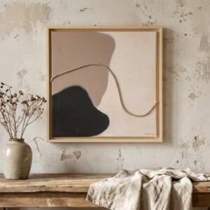 Modern Neutral Abstract Wall Art with Textured Rope – Minimalist Organic Shapes, Scandinavian Boho Decor