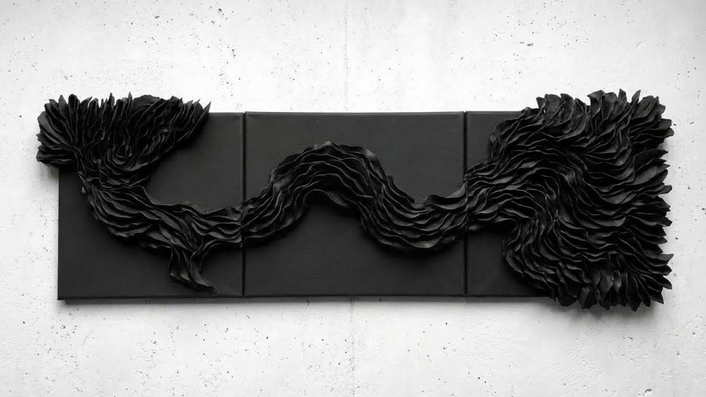 Textured Abstract Black Clay Wall Art Wabi Sabi Modern Organic Luxury Triptych Canvas Panels - Image 10