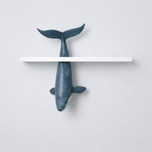 Whale Shelf Decor Sculpture, Nautical Coastal Wall Art, Ocean Ornament