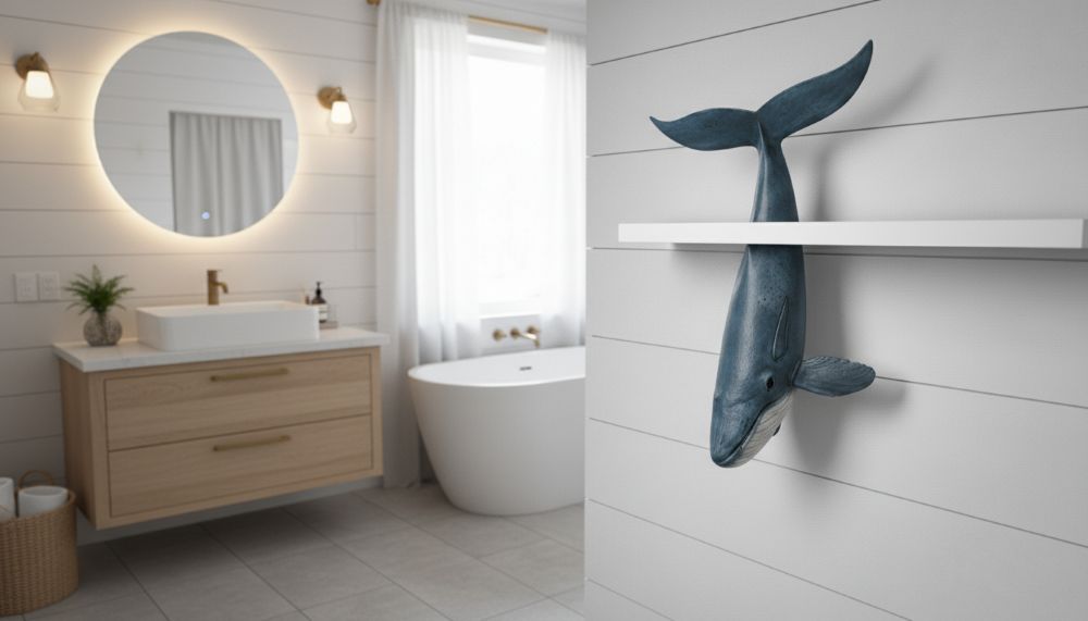 Whale Shelf Decor Sculpture, Nautical Coastal Wall Art, Ocean Ornament - Image 4