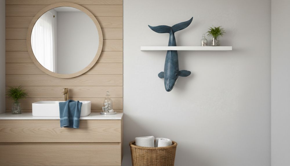 Whale Shelf Decor Sculpture, Nautical Coastal Wall Art, Ocean Ornament - Image 7