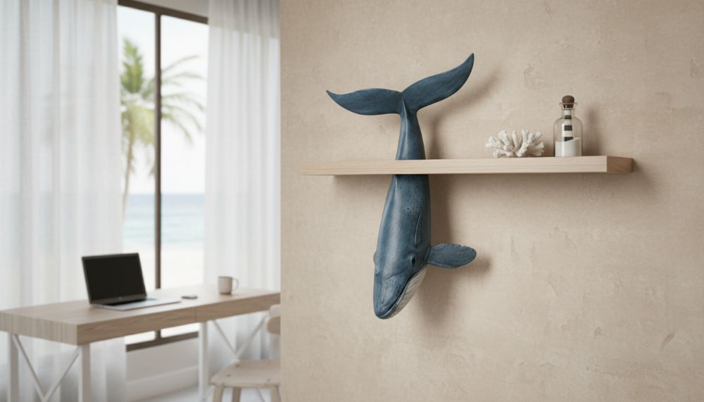 Whale Shelf Decor Sculpture, Nautical Coastal Wall Art, Ocean Ornament - Image 5