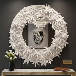 Hand Sculpted Floral Mirror Luxury Statement Wall Art Modern Elegant Home Decor Piece